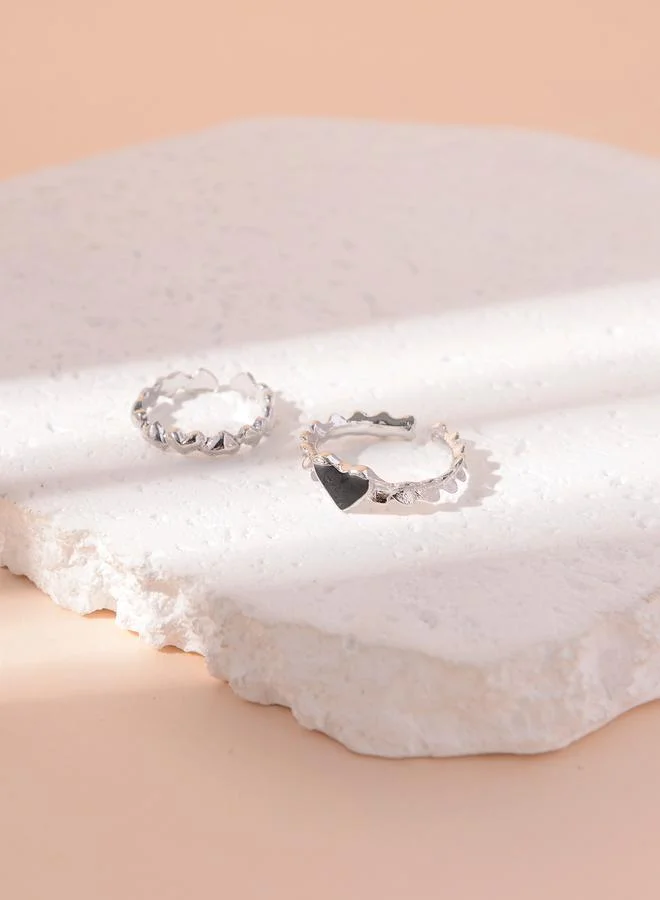 Take Two  Pack of 2 - Silver Tone Heart Casual Rings for Women | Best Price UAE