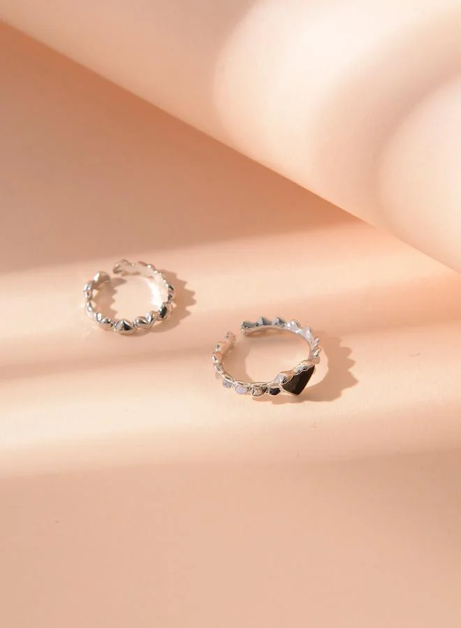 Take Two  Pack of 2 - Silver Tone Heart Casual Rings for Women | Best Price UAE