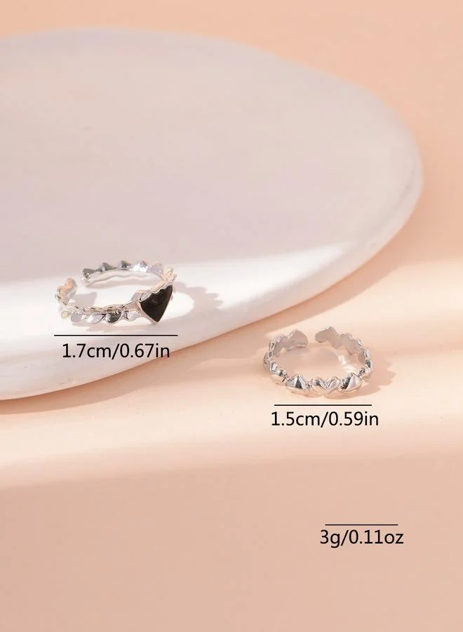 Take Two  Pack of 2 - Silver Tone Heart Casual Rings for Women | Best Price UAE