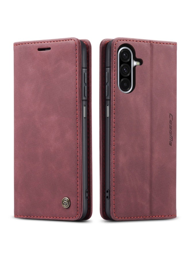 CaseMe Phone Case Luxury PU Leather Design 013 Flip Cover Card Slot Holder Cover For  Samsung Galaxy A17  (WineRed) - Image 1