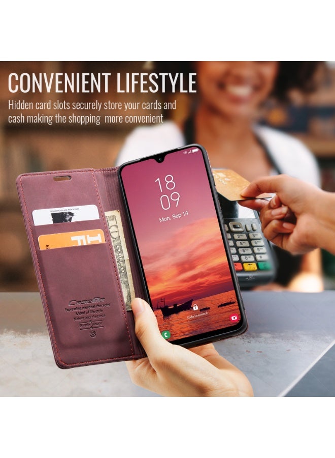 CaseMe Phone Case Luxury PU Leather Design 013 Flip Cover Card Slot Holder Cover For  Samsung Galaxy A17  (WineRed) - Image 5