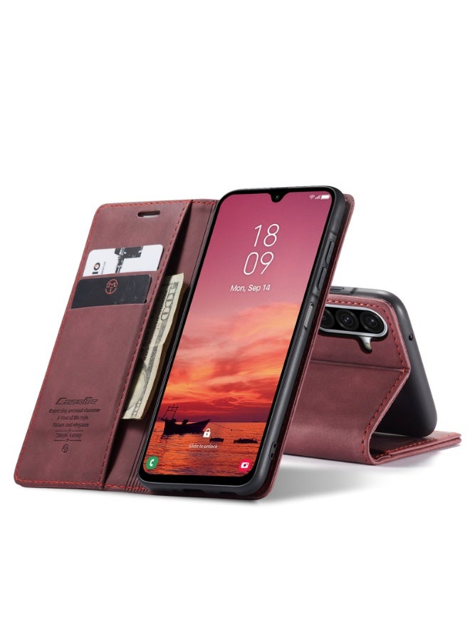 CaseMe Phone Case Luxury PU Leather Design 013 Flip Cover Card Slot Holder Cover For  Samsung Galaxy A17  (WineRed) - Image 3