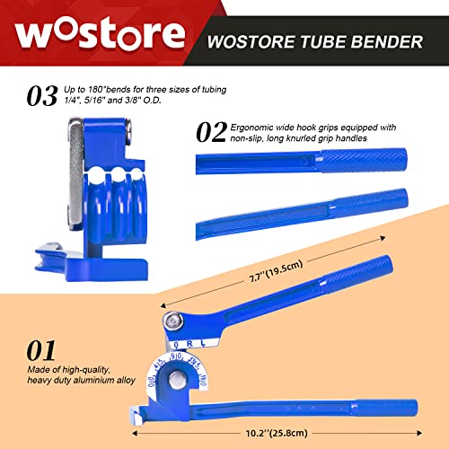Wostore 180 Degree Tubing Bender for 1/4 5/16 and 3/8Inch Copper Aluminum Thin Stainless Steel Blue - Image 3