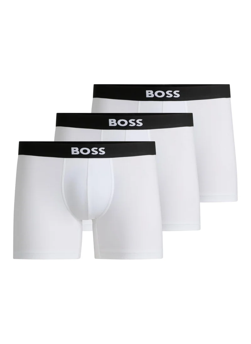 BOSS Three-pack of logo-waistband boxer briefs in stretch cotton