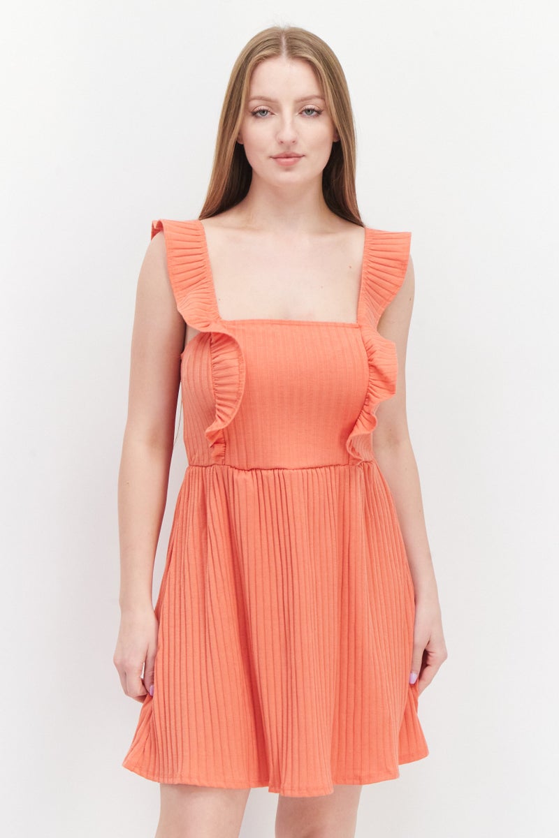 Lost + Wander فستان ميني مزخرف للنساء، برتقالي - Image 1