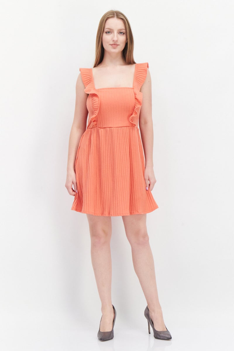 Lost + Wander فستان ميني مزخرف للنساء، برتقالي - Image 3