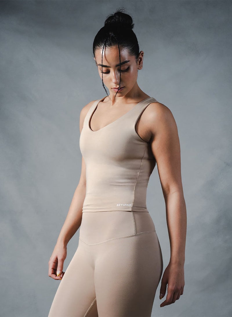 Beyond Sportswear Women's women's Beige Compression Sleeveless Top - Image 2