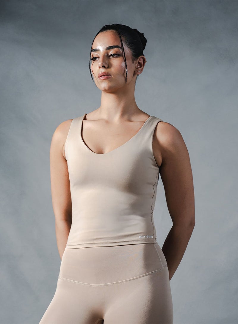Beyond Sportswear Women's women's Beige Compression Sleeveless Top - Image 1