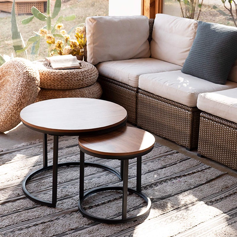 aboxoo Coffee Table Nesting Side Round Set of 2 End Table Top Sturdy Metal Frame Desk Centerpiece Living Room Bedroom Apartment Modern Industrial Simple Nightstand - Image 2