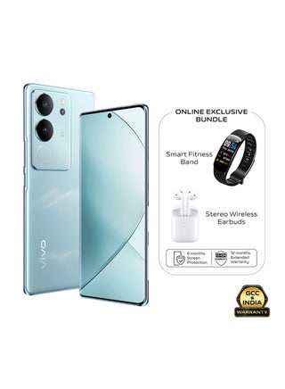 V29 5G ثنائي شريحة الاتصال باللون الأزرق الذروة 12 جيجابايت + 8 جيجابايت رام 256 جيجابايت مع هدايا سوار اللياقة البدنية الذكي، سماعات الأذن، ضمان لمدة 24 شهرًا واستبدال الشاشة لمدة 6 أشهر - إصدار الشرق الأوسط