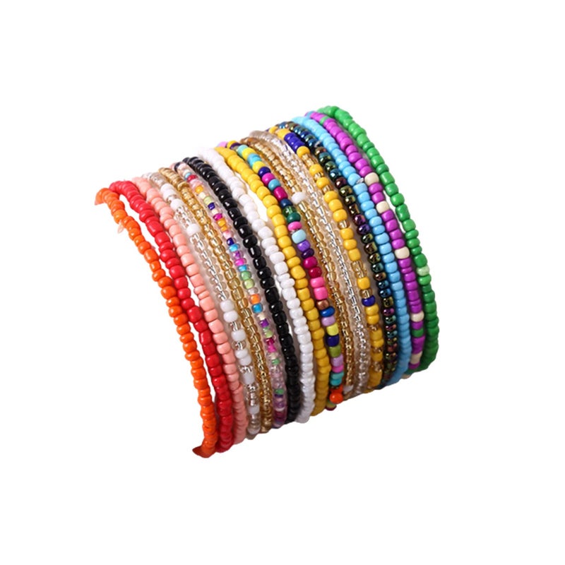 Soyzvteo 17Pcs Elastic Beaded Bracelets Bohemian Stackable Beaded Stretch Bracelets Colorful Boho Beach Bracelet Set Rainbow Handmade Seed Beach Bracelet Jewelry-17pcs - Image 1