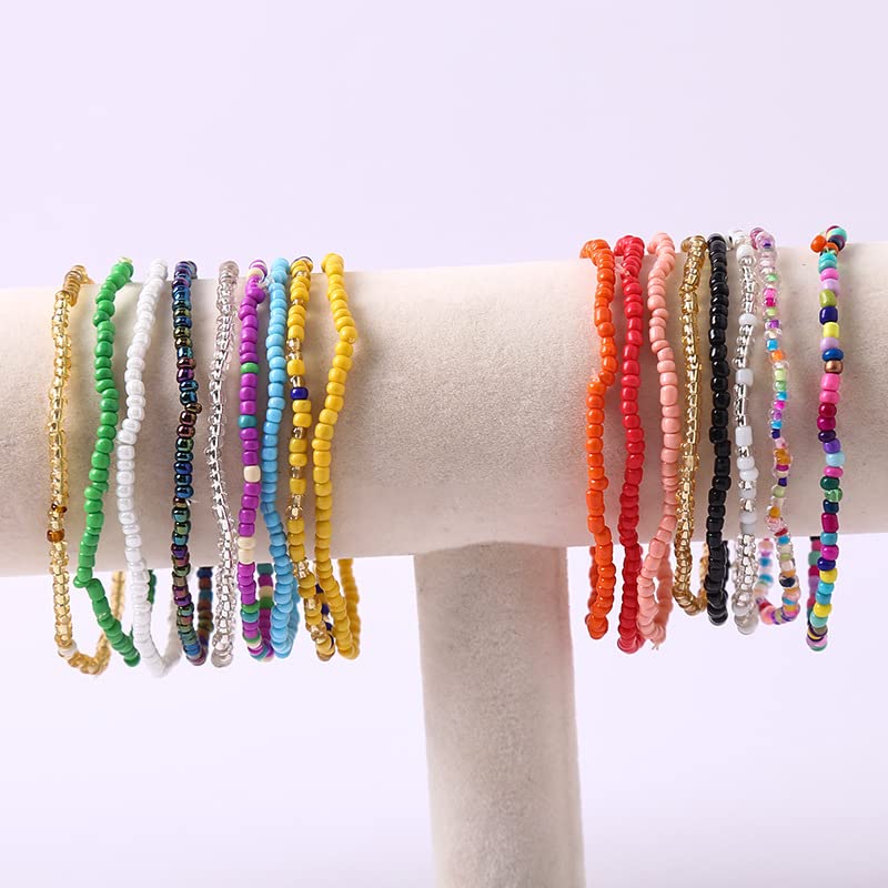 Soyzvteo 17Pcs Elastic Beaded Bracelets Bohemian Stackable Beaded Stretch Bracelets Colorful Boho Beach Bracelet Set Rainbow Handmade Seed Beach Bracelet Jewelry-17pcs - Image 3