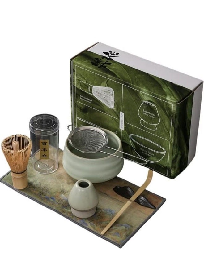 BOUND MOAT 7-Piece Matcha Tea Set Includes Matcha Bowl Bamboo Whisk Scoop Whisk Holder Stainless Steel Sifter and Complete Tea Making Kit Perfect Set to a Traditional of Matcha（Light Green） - Image 1