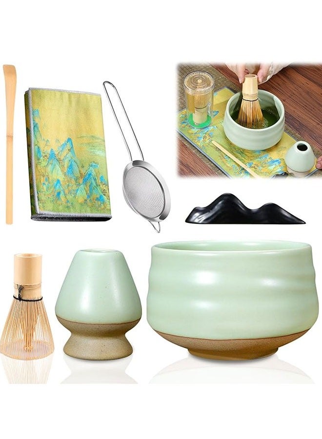 BOUND MOAT 7-Piece Matcha Tea Set Includes Matcha Bowl Bamboo Whisk Scoop Whisk Holder Stainless Steel Sifter and Complete Tea Making Kit Perfect Set to a Traditional of Matcha（Light Green） - Image 3