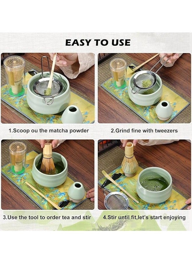 BOUND MOAT 7-Piece Matcha Tea Set Includes Matcha Bowl Bamboo Whisk Scoop Whisk Holder Stainless Steel Sifter and Complete Tea Making Kit Perfect Set to a Traditional of Matcha（Light Green） - Image 4