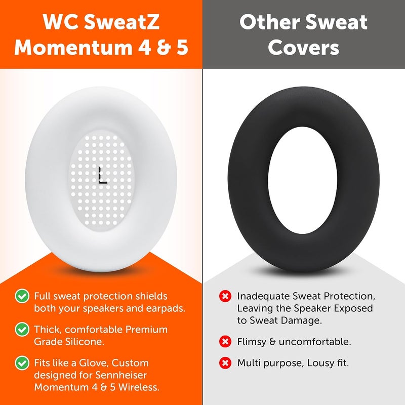 WC SweatZ Momentum 4 - Patented Earpad Covers for Sennheiser Momentum 4 Wireless Over Ear Headphones by Wicked Cushions | Sweatproof & Easily Washable | White - Image 3