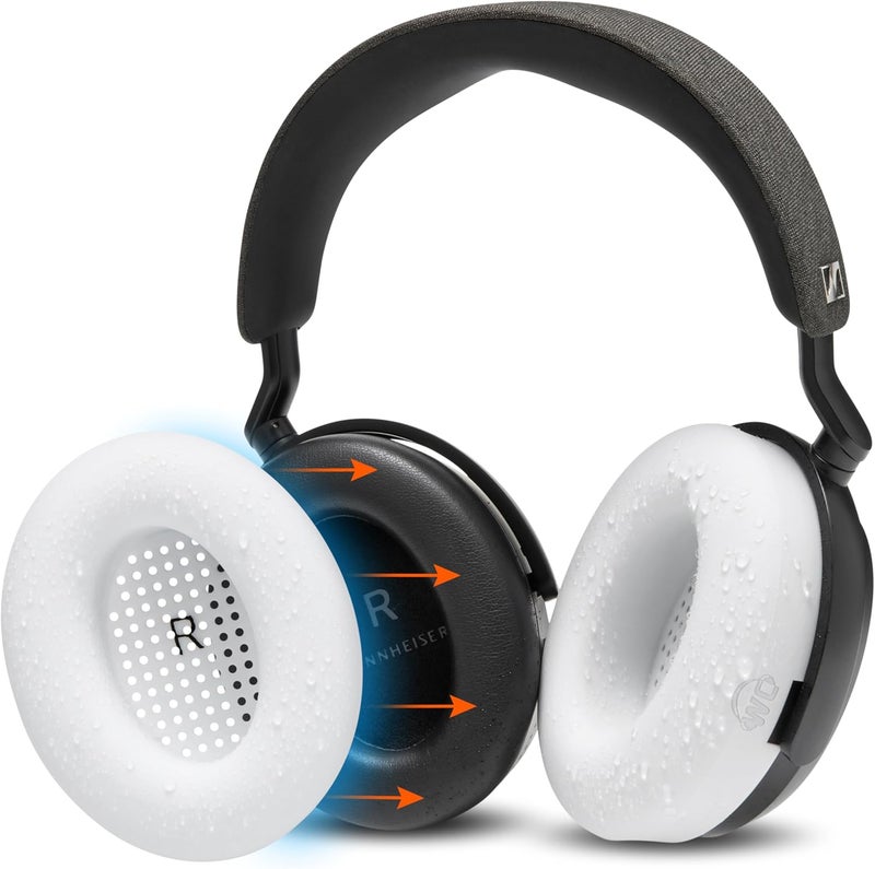 WC SweatZ Momentum 4 - Patented Earpad Covers for Sennheiser Momentum 4 Wireless Over Ear Headphones by Wicked Cushions | Sweatproof & Easily Washable | White - Image 1