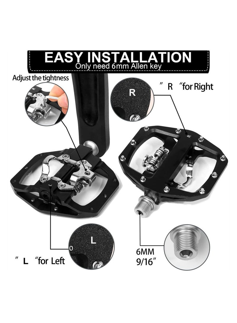 Generic SPD Pedals MTB Mountain Bike Clip in Dual Sided Pedals - Road Bike Spin Bike Flat & Clipless Sealed Bearing Bicycle Pedal Compatible with Shimano SPD Cleats (9/16") - Image 5