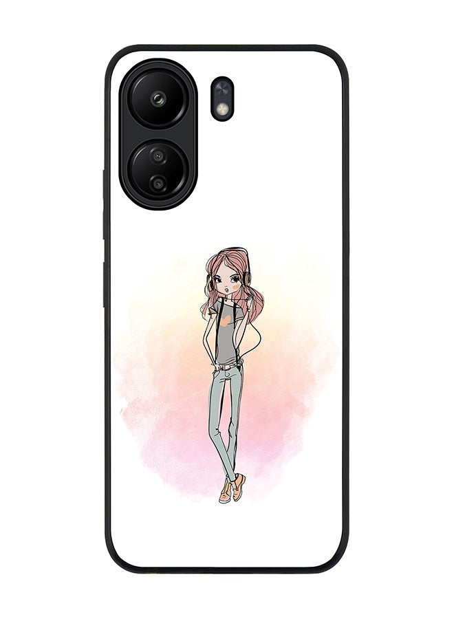 Rugged Black edge case for Xiaomi Poco C65, Slim fit Soft Case Flexible Rubber Edges Anti Drop TPU Gel Thin Cover- Girl Next Door