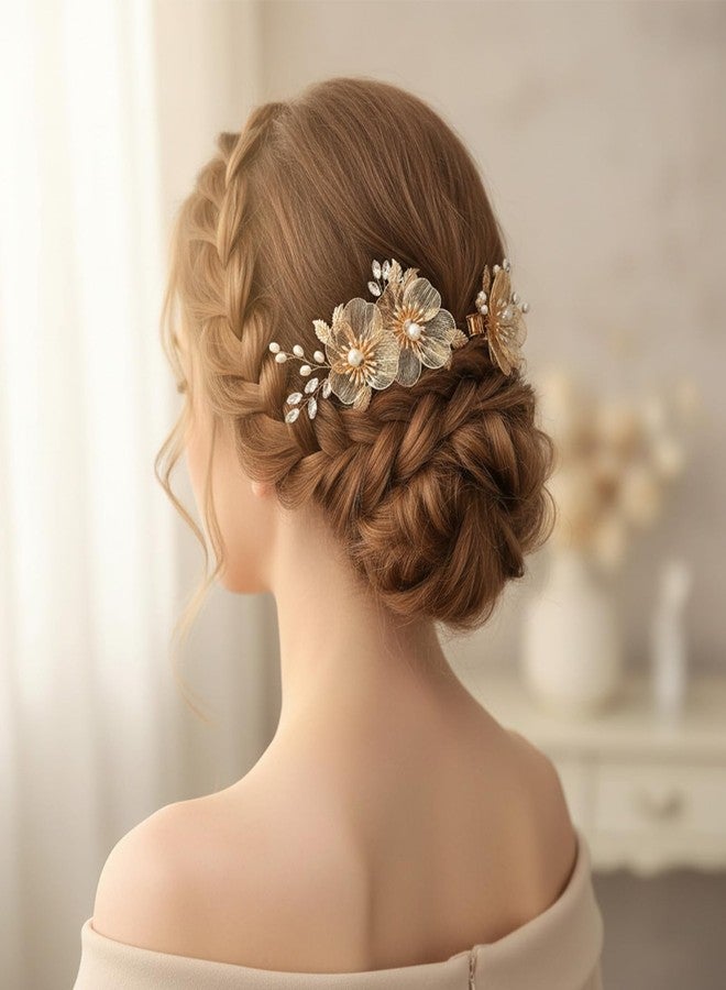 WJIAAA Bridal Gold Hair Clips, 3 Pcs Floral Hair Accessories, Secure-Grip Duckbill Clips with Pearls for Wedding Party, Photo Shoots (2 Sizes, Zinc Alloy) - Image 5