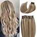 Licoville Highlight Blonde Clip in Hair Extensions Real Human Hair 12 Inch Thick Straight Ash Brown and Platinum Blonde Human Hair Extension Double Weft Balayage Hair Extensions Clip ins 70g - Image 2