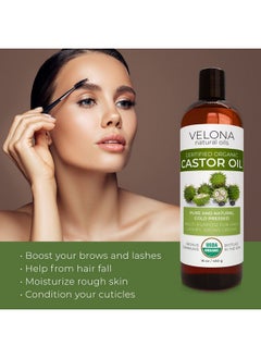 velona Usda Certified Organic Castor Oil 16 Oz (With Pump) Moisturizing For Hair Boost Eyelashes Eyebrows Cold Pressed Natural Oil Usp Grade Hexane Free Lash Serum Caster  - Image 3