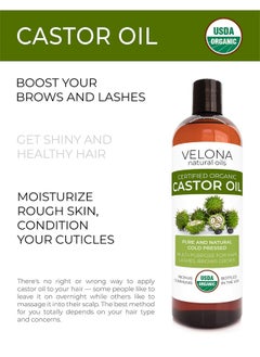 velona Usda Certified Organic Castor Oil 16 Oz (With Pump) Moisturizing For Hair Boost Eyelashes Eyebrows Cold Pressed Natural Oil Usp Grade Hexane Free Lash Serum Caster  - Image 2