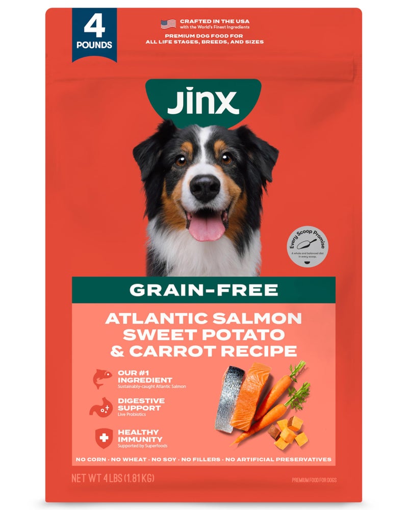 Jinx Premium Grain-Free Dry Dog Food, for All Lifestages - Real Salmon, Sweet Potato & Carrot Puppy Kibble with Superfoods for Immune Support & Probiotics for Digestive Support - No Fillers - 4lb - Image 1