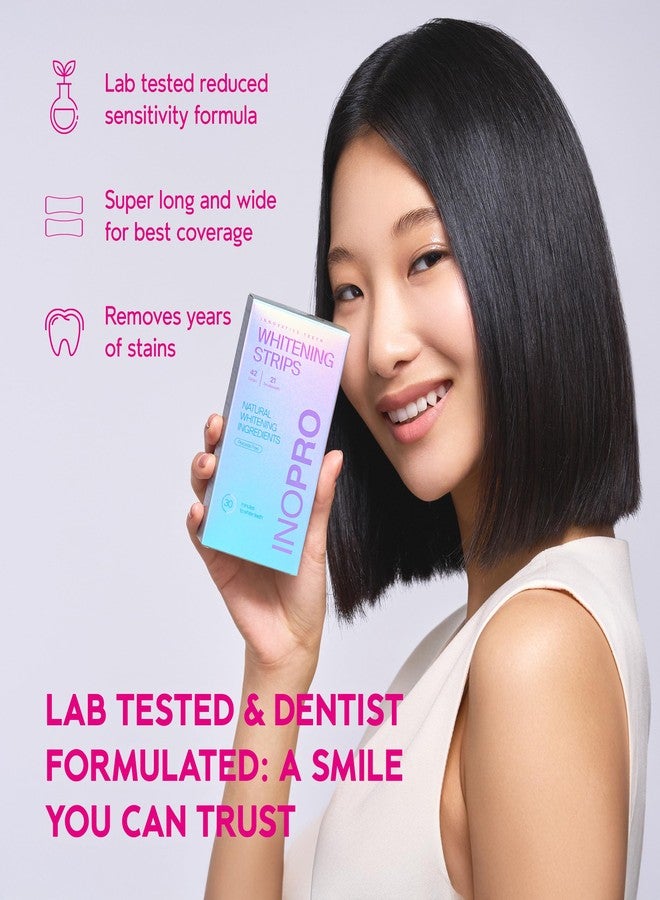 InoPro مجموعة شرائط تبييض الأسنان InoPro 21 علاج - مبيض أسنان، خالي من البيروكسيد، آمن على المينا شرائط بيضاء خضراء، إزالة البقع العميقة - تبييض الأسنان الفوري بدون ضرر (42 شريط)  - Image 5