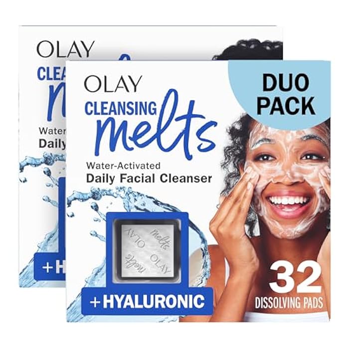 Olay Face Wash, Hyaluronic Acid Cleansing Melts, Fragrance-Free, Daily Use Gentle Cleanser, For All Skin Types, Travel Size, Water-Activated to Clean, Tone, and Refresh, 64ct (2 Pack x 32ct) - Image 1