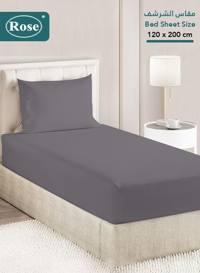 Rose Luxurious Plain Fitted Sheet with Deep Pockets and Pillow Case, Bed Sheet 2-Pieces Set, Soft & Cozy Microfiber Breathable and Cooling, Extra Twin Size 120x200 cm, Grey - Image 1