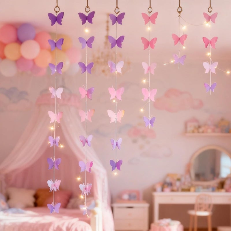 8 Pcs Hanging Butterfly Garlands 3D Decorations, 24 Pcs 4.7 In/12 Cm Butterflies, For Little One Shower, Room, Party - Image 2