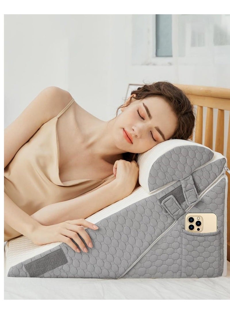 WALALLA 10-in-1 Adjustable Folding Bed Wedge Pillow, Memory Foam Sleeping Support Pillow, Back Support Pillow, Reading Pillow, Footrest Cushion, Removable Triangle Pillow with Headrest - Image 2