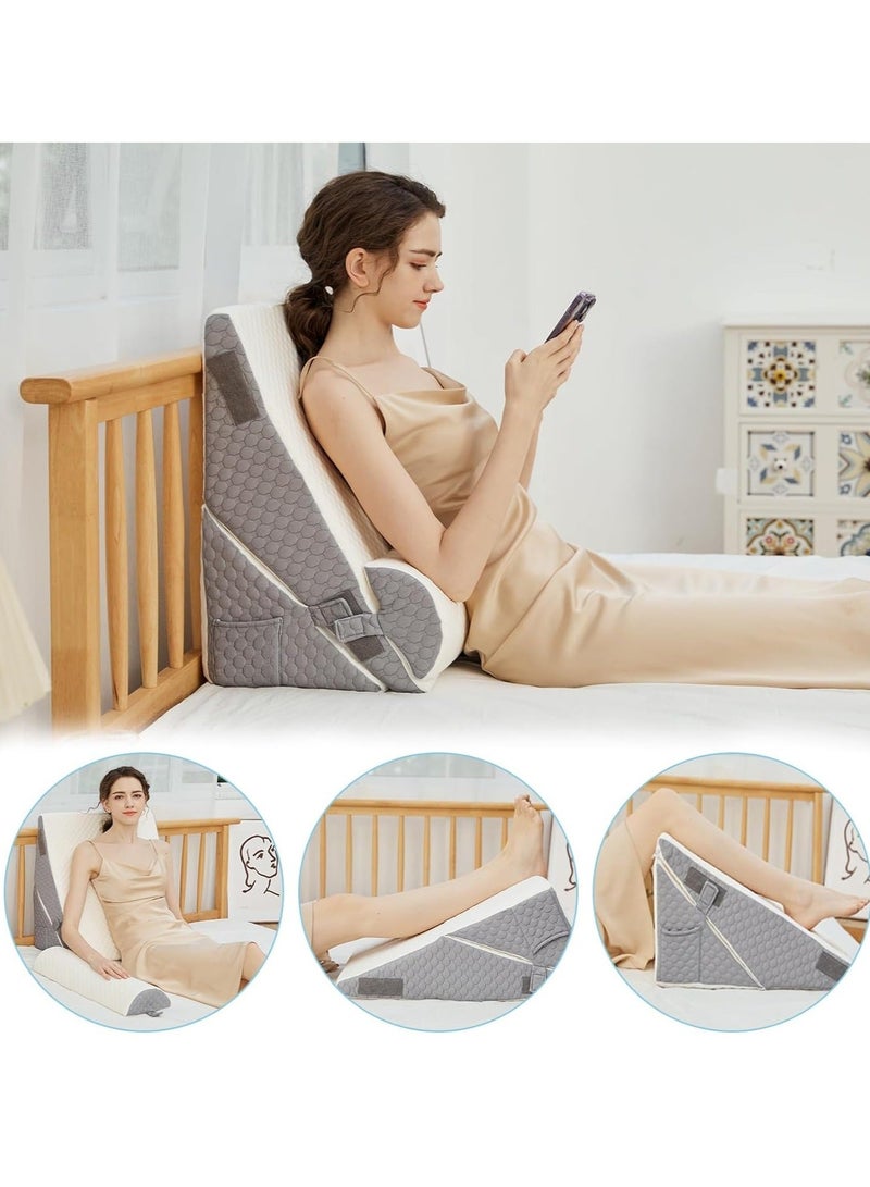 WALALLA 10-in-1 Adjustable Folding Bed Wedge Pillow, Memory Foam Sleeping Support Pillow, Back Support Pillow, Reading Pillow, Footrest Cushion, Removable Triangle Pillow with Headrest - Image 1