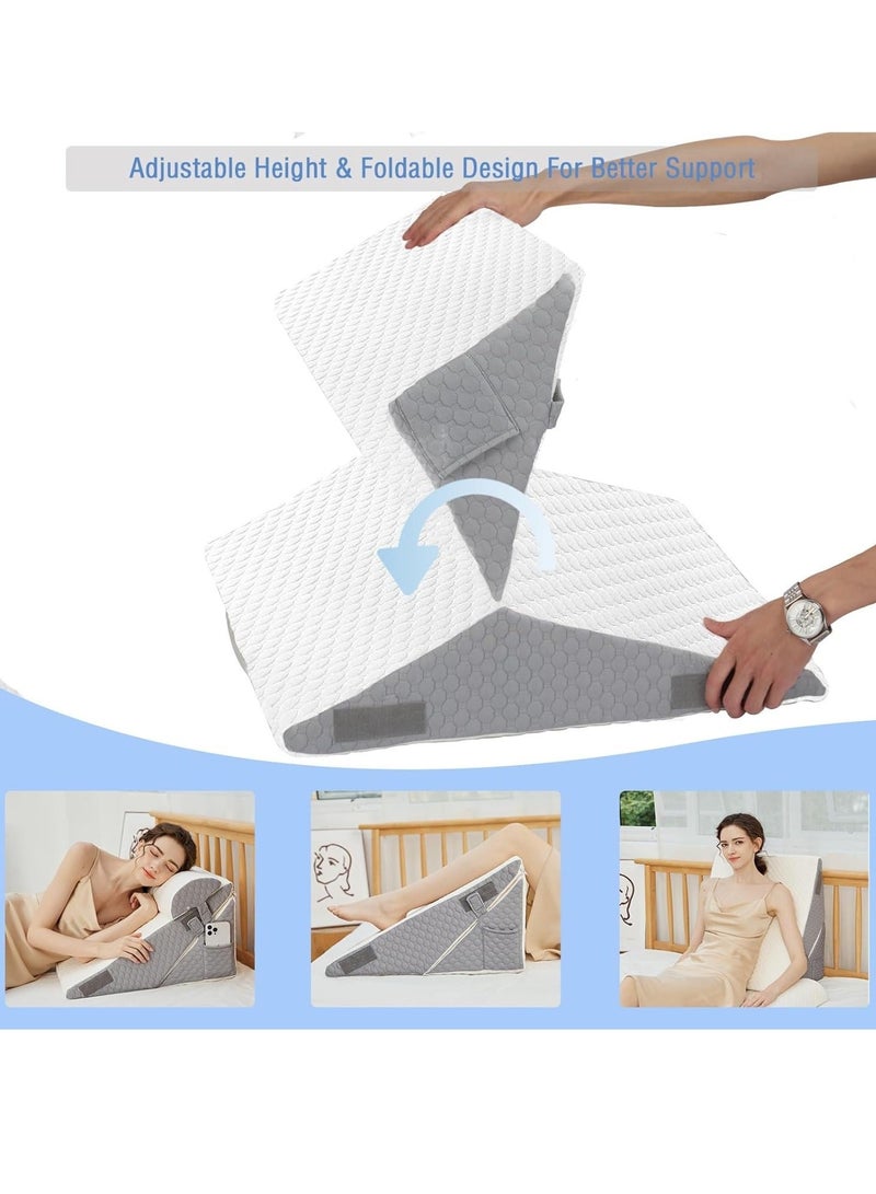 WALALLA 10-in-1 Adjustable Folding Bed Wedge Pillow, Memory Foam Sleeping Support Pillow, Back Support Pillow, Reading Pillow, Footrest Cushion, Removable Triangle Pillow with Headrest - Image 4