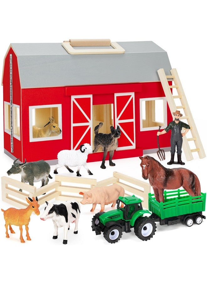 GMAOPHY Farm Animals Toys for 3+ Year Old Toddlers Girls Boys, Big Wooden Barn Farm with Figures Animals Toy for Kids, Farm Playset Educational Learning Toys, Ideal Christmas Birthday Gifts - Image 1