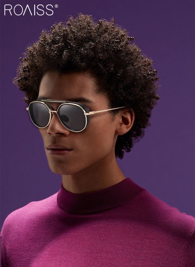 roaiss Polarized Round Sunglasses for Men Women UV400 Protection Sun Glasses with Black Gold Metal and PC Frame Fashion Anti-Glare Sun Shades for Driving Fishing Traveling Cycling - Image 3