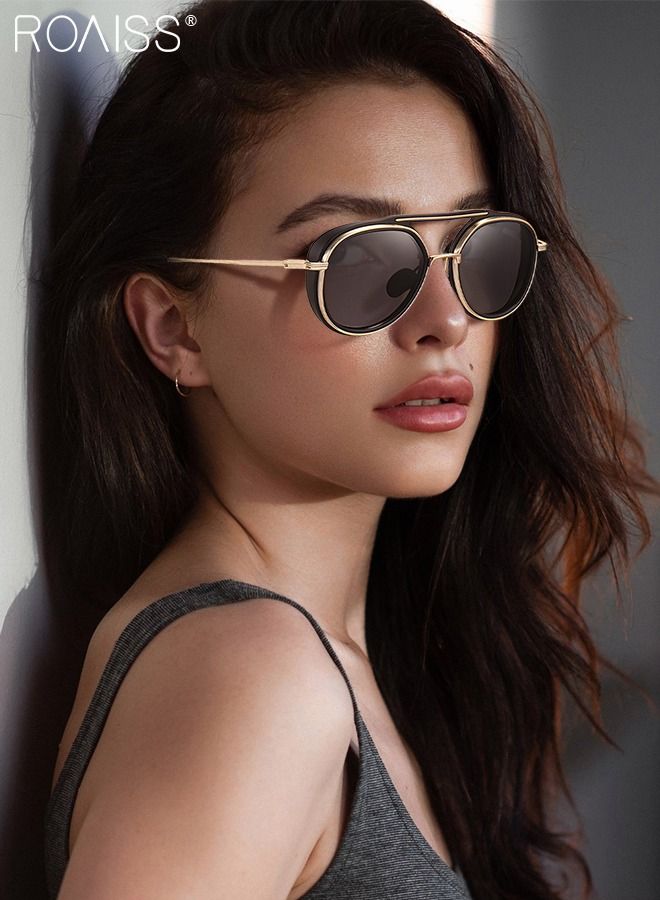 roaiss Polarized Round Sunglasses for Men Women UV400 Protection Sun Glasses with Black Gold Metal and PC Frame Fashion Anti-Glare Sun Shades for Driving Fishing Traveling Cycling - Image 2