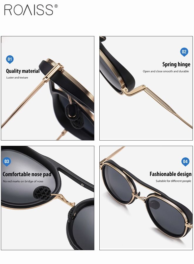 roaiss Polarized Round Sunglasses for Men Women UV400 Protection Sun Glasses with Black Gold Metal and PC Frame Fashion Anti-Glare Sun Shades for Driving Fishing Traveling Cycling - Image 5
