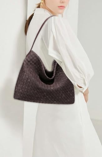 Niction Slouchy Suede Woven Hobo Bags Women Trendy Suede Purse Crossbody Crescent Shoulder Satchel Bag Top Handle Tote Handbag - Image 2