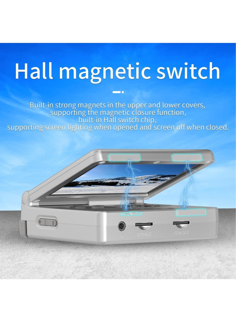 ANBERNIC  - RG35XXSP Handheld Game Console RG35XX SP Clamshell Retro Game Console with 64G TF Card Preloaded Games 5532 Portable Gaming Console with 3.5 inch Screen 3300mAh Battery 5G WiFi Bluetooth HD Silver - Image 1