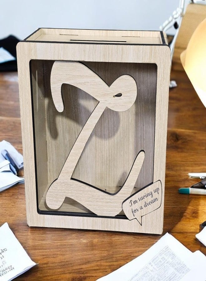 LACUM® Letter Piggy Bank - Custom Wooden Money Bank for Kids & Adults - Sunmica Coated Engineering Wood with Transparent Acrylic Front - Unique Gifts (Letter Z) - Image 2