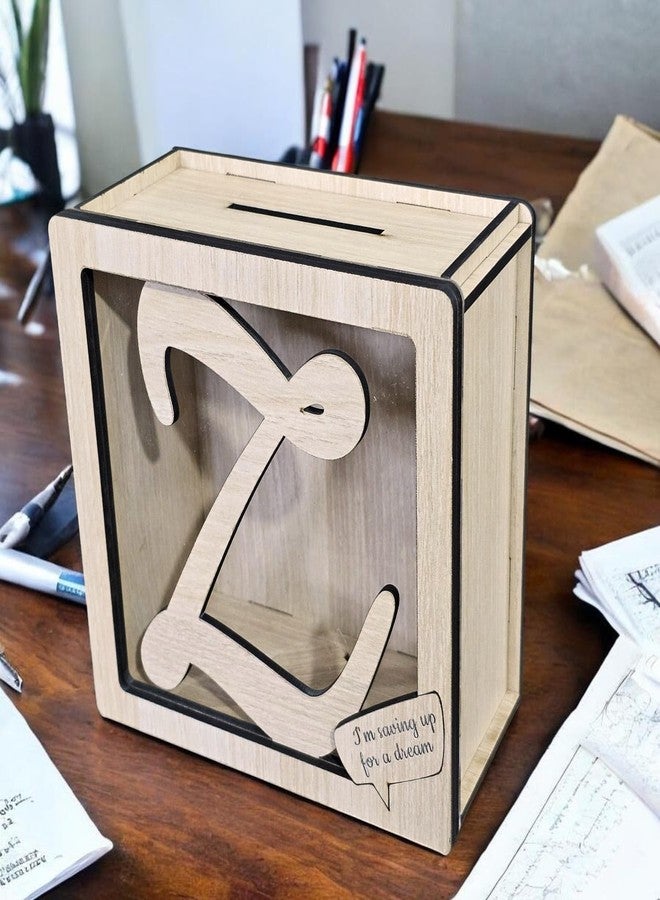 LACUM® Letter Piggy Bank - Custom Wooden Money Bank for Kids & Adults - Sunmica Coated Engineering Wood with Transparent Acrylic Front - Unique Gifts (Letter Z) - Image 4