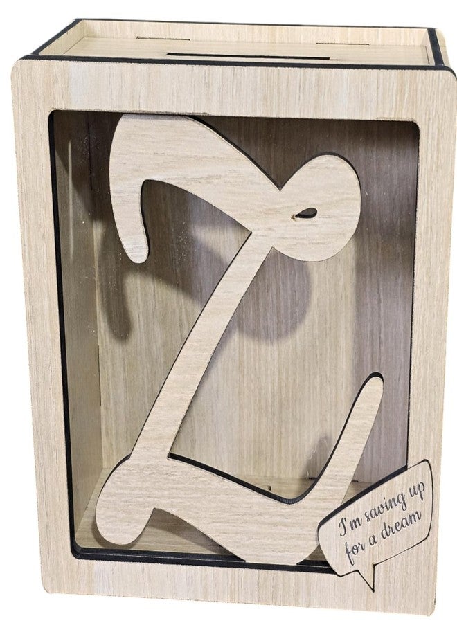 LACUM® Letter Piggy Bank - Custom Wooden Money Bank for Kids & Adults - Sunmica Coated Engineering Wood with Transparent Acrylic Front - Unique Gifts (Letter Z) - Image 1