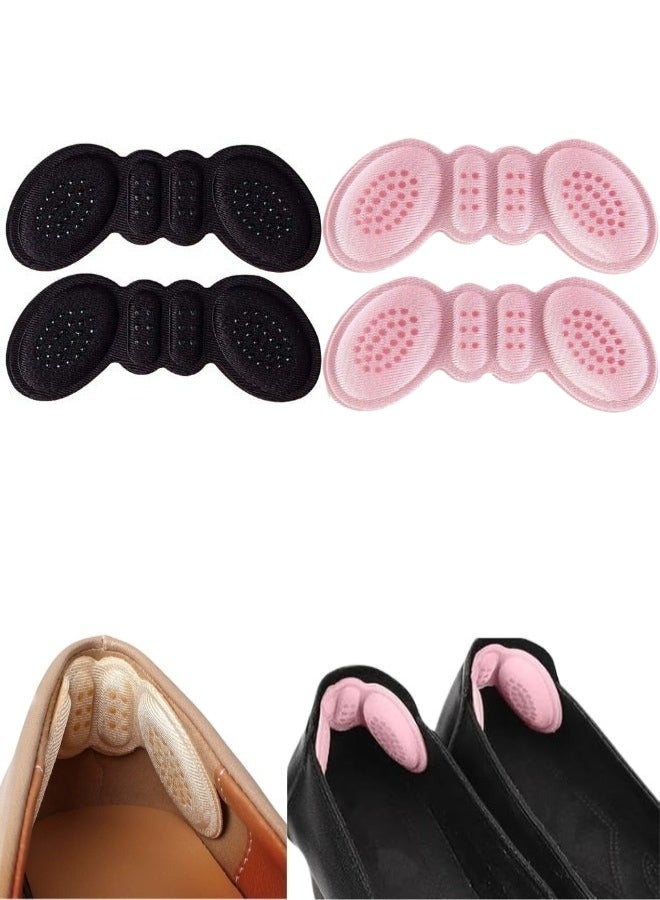 Happy Home 4 Pack Silicone Heel Grips Liner Cushions Inserts for Loose Shoes, Heel Pads Snugs for Shoe Too Big Men Women, Filler Improved Shoe Fit and Comfort, Prevent Heel Slip and Bliste (Black-Pink) - Image 1