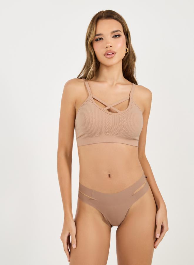 Styli Cross Front Detail Ribbed Seamless Bralette  - Image 2