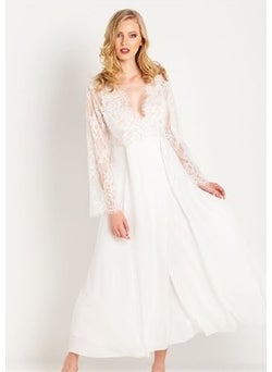 Magic Form 31770 Lacy Crepe Long Dressing Gown with Tassels - Ecru  - Image 2