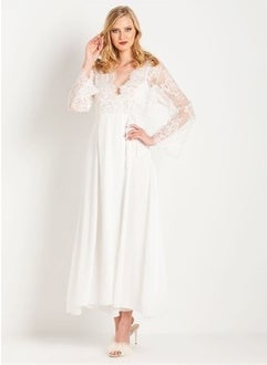 Magic Form 31770 Lacy Crepe Long Dressing Gown with Tassels - Ecru  - Image 3