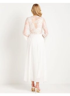 Magic Form 31770 Lacy Crepe Long Dressing Gown with Tassels - Ecru  - Image 4