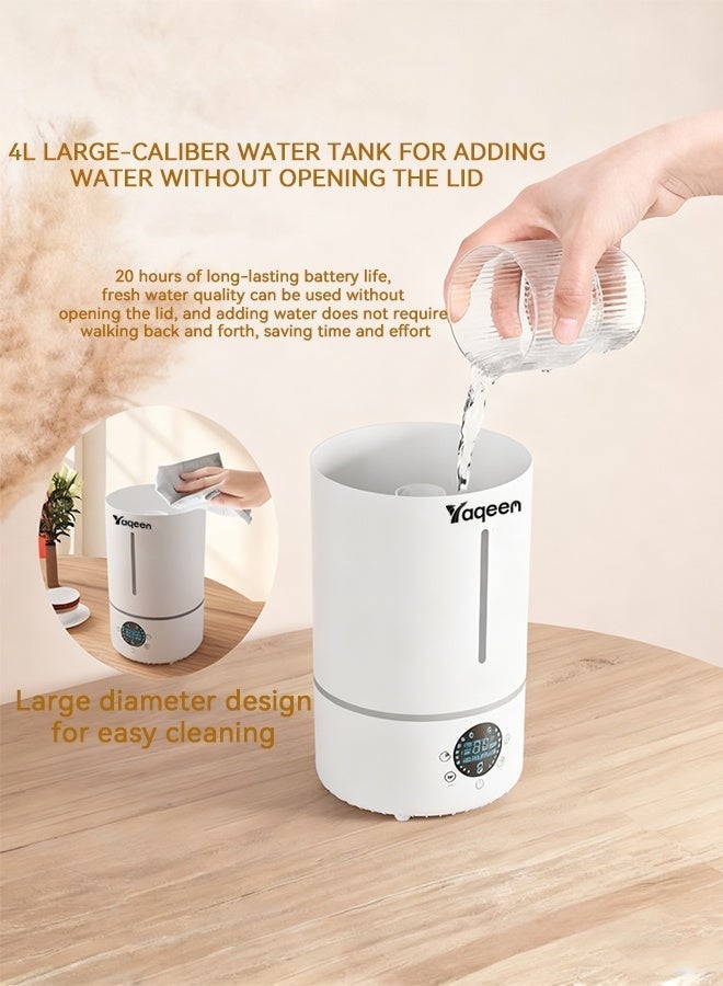 مرطب هواء 4 لتر لغرفة النوم وغرفة الأطفال مع إغلاق تلقائي، مرطب هواء ذكي برذاذ بارد، رذاذ يدور 360 درجة، موزع للزيوت العطرية، تشغيل هادئ للغاية، 3 مستويات رذاذ، مرطب هواء مع شاشة عرض الرطوبة، مصباح الأشعة فوق البنفسجية للتعقيم باللون الأبيض - Image 2